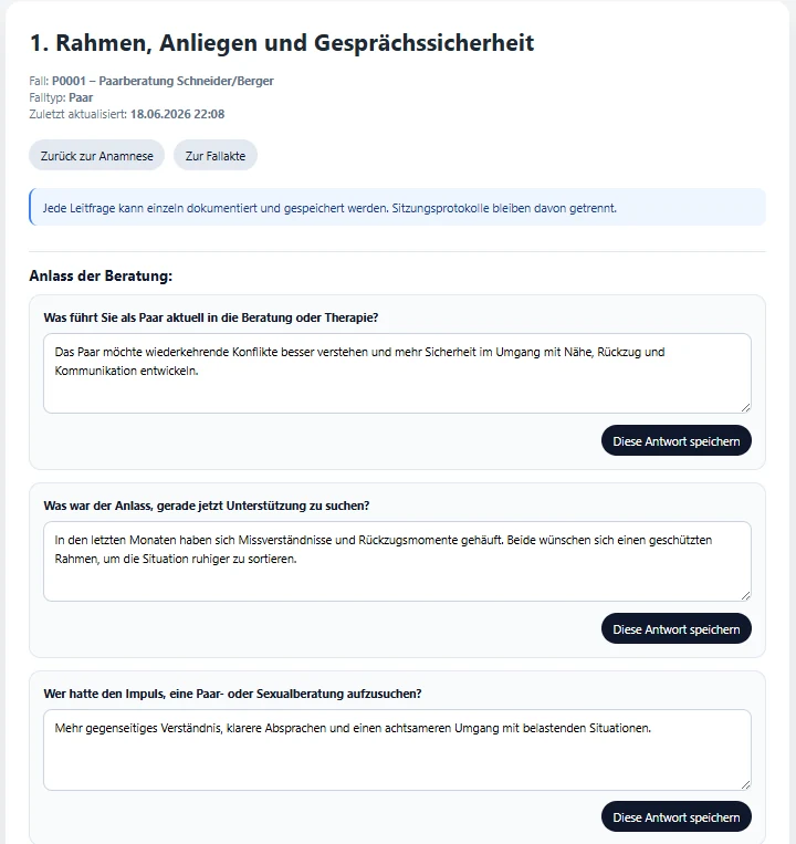 SOMICASE Anamnese mit Leitfragen zu Anliegen und Gesprächssicherheit